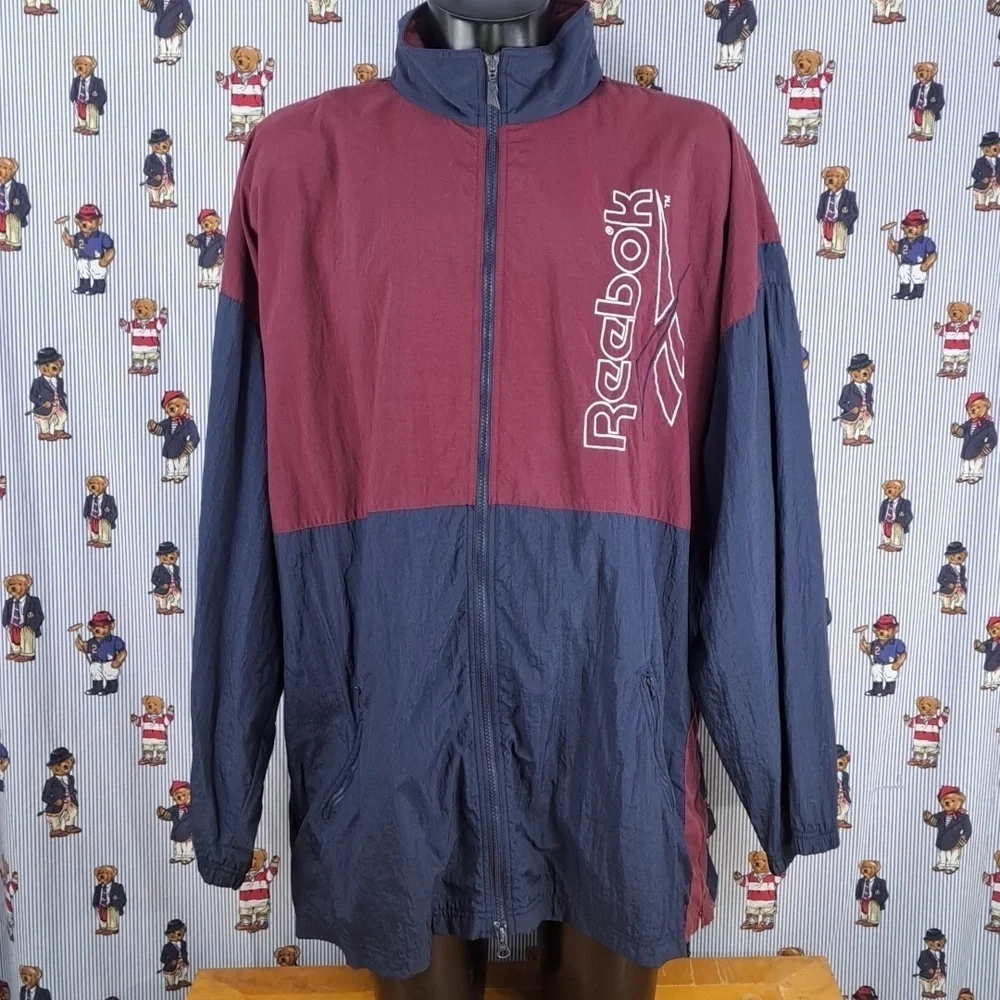 Vintage Reebok spellout burgundy & blue   colorblock XLL windbreaker jacket